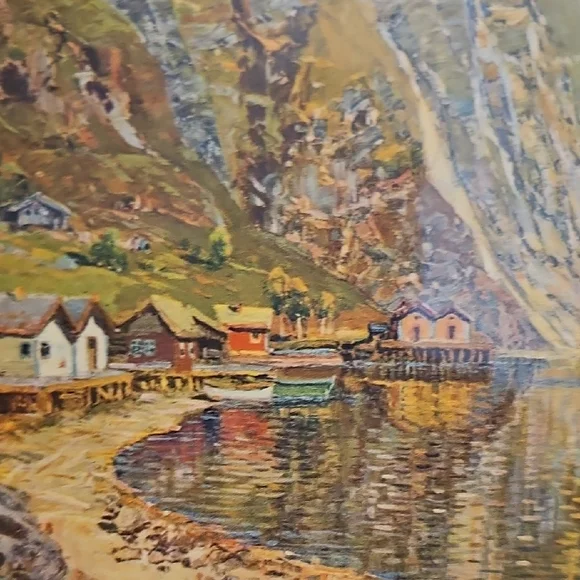 VTG Framed Mountain Landscape - The Fjord at Balestrand. - Picture 10 of 10